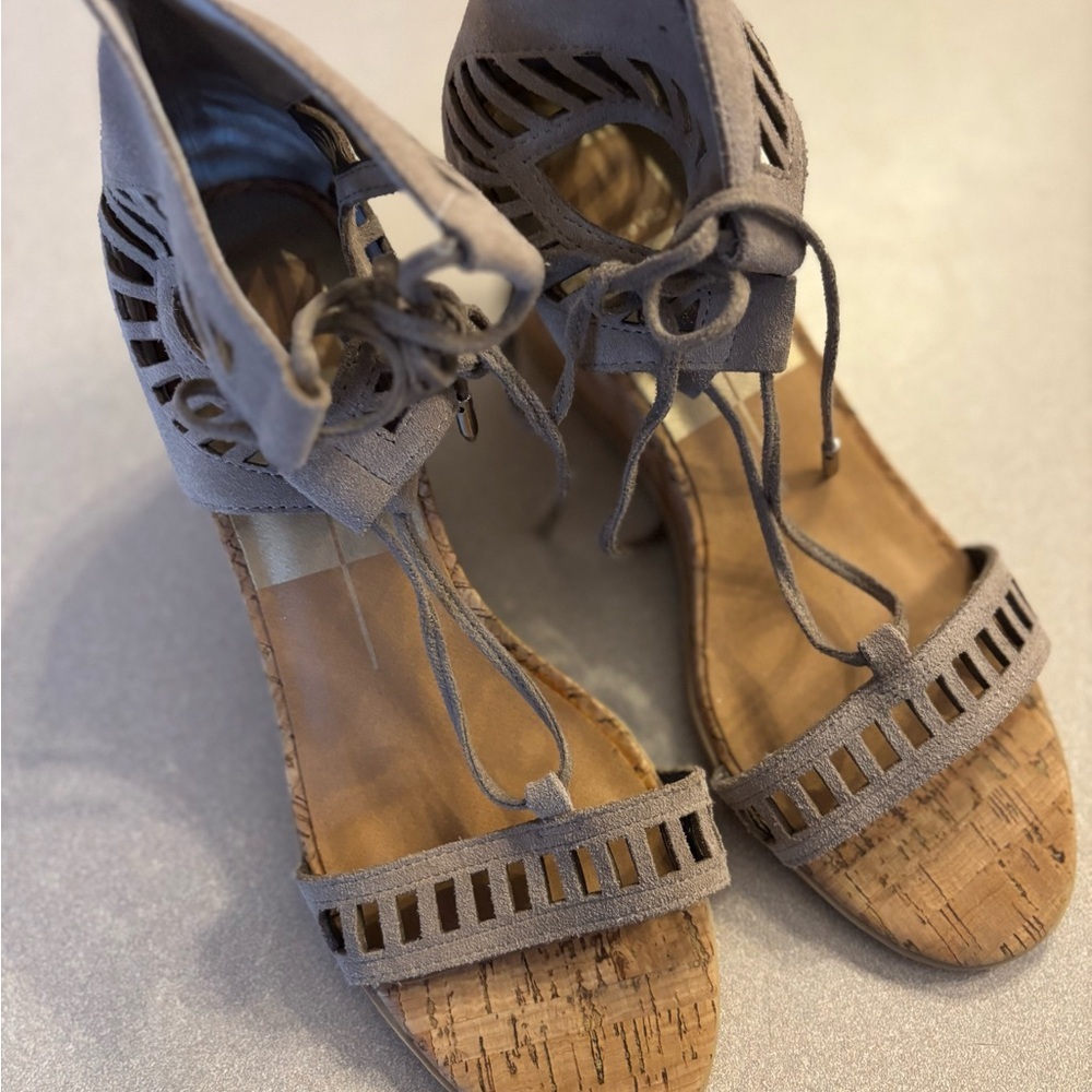 Dolce Vita Loraine Ghillie Beige Lace-Up Gladiator Wedges - Picture 4 of 9